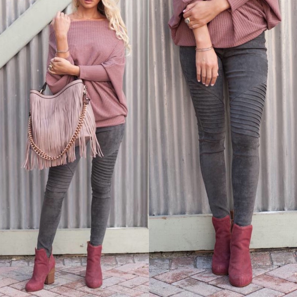 RUTHIE Suede Leggings - GREY - Picture 1 of 4